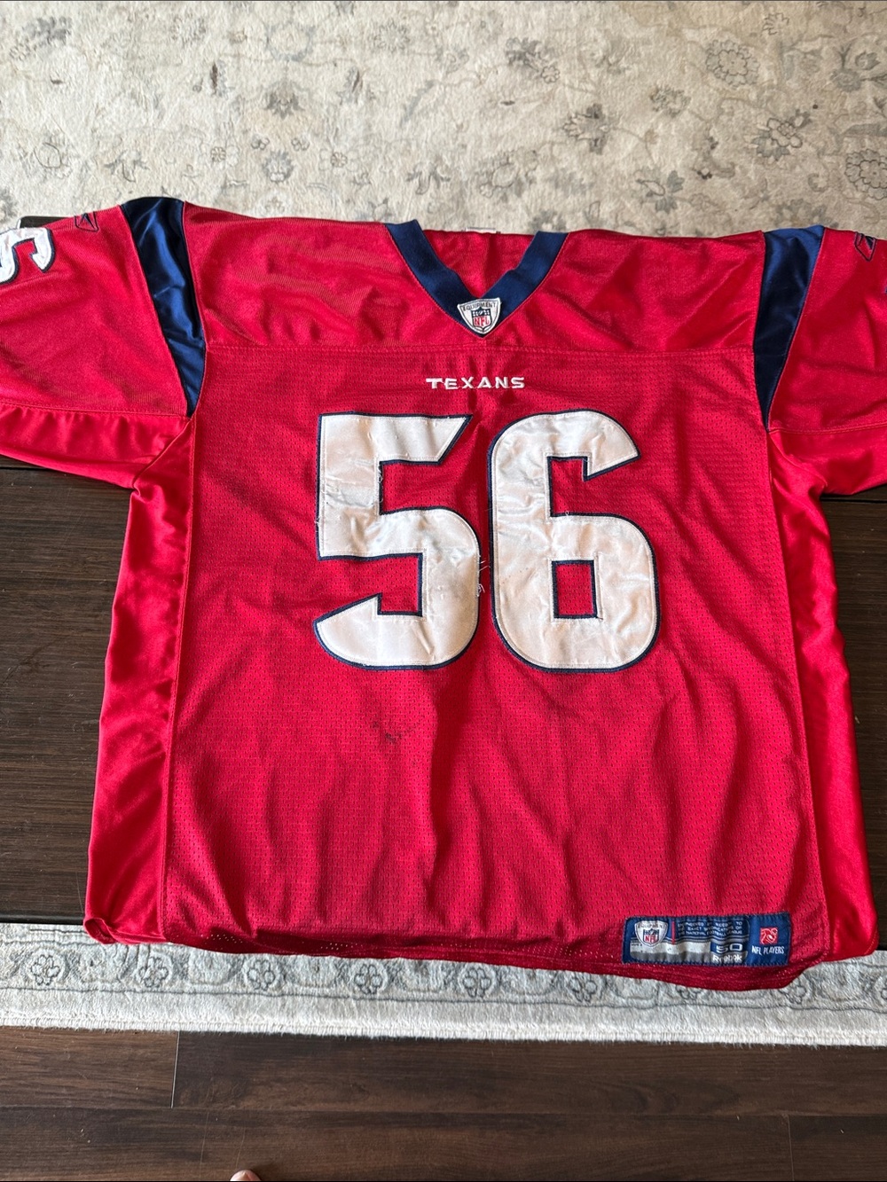 NFL Texans Red #56 Football Jersey with Navy Accents